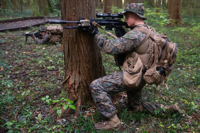 U.S. Marines conduct patrolling drills during exercise Fuji Viper 20-2 on Camp Fuji, Japan, Nov. 13, 2019. Fuji Viper is a regularly scheduled training evolution that allows infantry units to maintain their lethality and proficiency in infantry and combined arms tactics. This iteration of the exercise is executed by an activated reserve unit, 1st Battalion, 25th Marine Regiment, currently attached to 4th Marine Regiment, 3rd Marine Division, as part of the unit deployment program. (U.S. Marine Corps photo by Lance Cpl. Ujian Gosun)