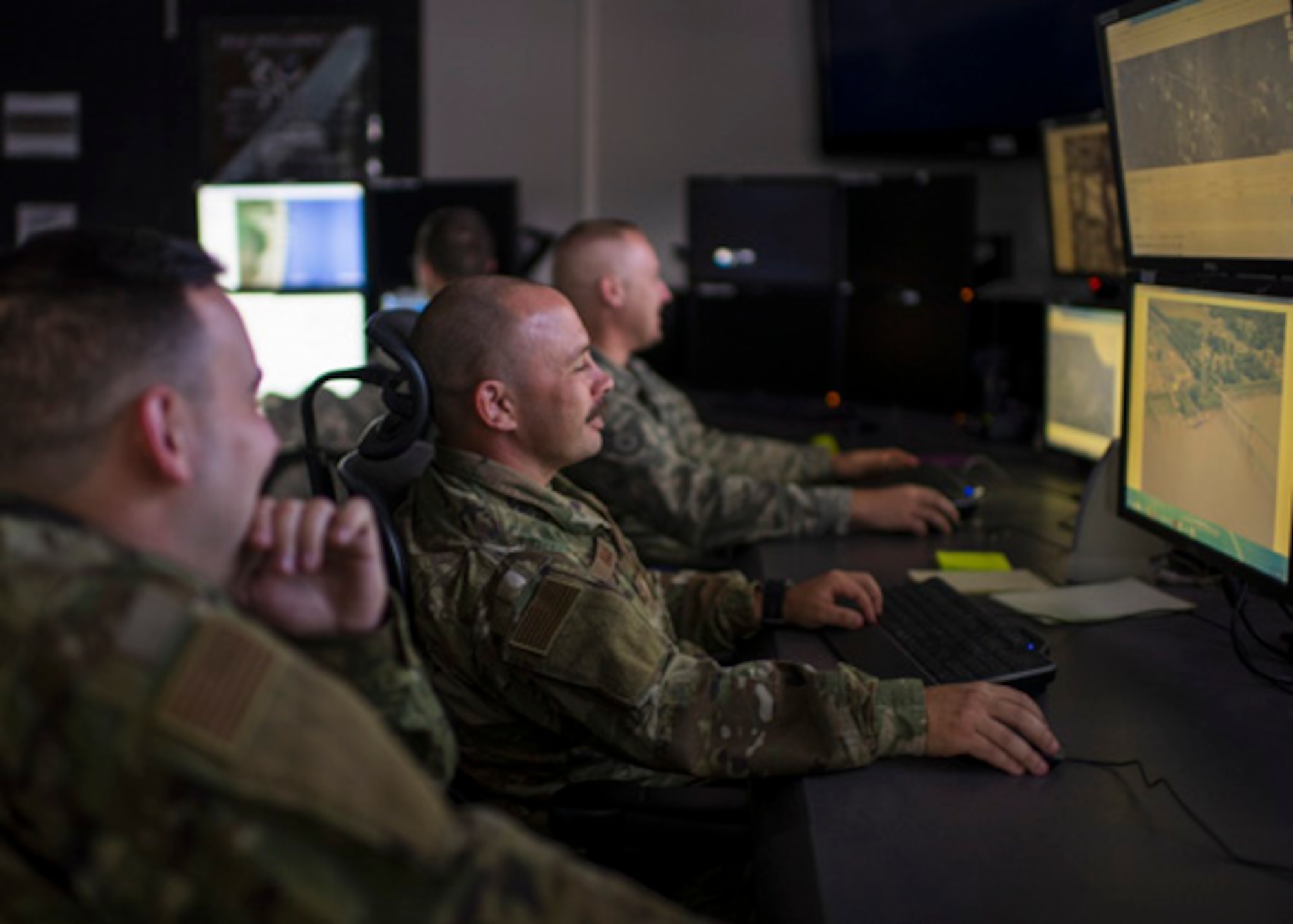 Intelligence Analysts, assigned to the Indiana Air National Guard's 181st Intelligence Wing, 137th Intelligence Squadron Unclassified Processing, Assessment, and Dissemination (UPAD), assisted in the development of Artificial Intelligence programs for domestic operations at Hulman Field Indiana National Guard Base, Ind., Nov. 02, 2019. (U.S. Air National Guard photo by Tech. Sgt. L. Roland Sturm)