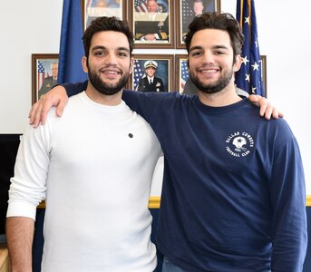 Twin brothers Stephen (left) and George Coppage of San Antonio are making final preparations to attend recruit training and becoming Sailors in America’s Navy. Scheduled to ship to boot camp together in January 2020, Stephen will serve as an aviation electronics technician, while George will be an aviation structural mechanic. The brothers, who attended Louis D. Brandeis High School, were recruited by Petty Officer 2nd Class Brooks Anderson assigned to Navy Recruiting Station Mercado.