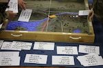 Students look over a sand table during a Russian language terrain feature module at the Western Regional Counterdrug Training Center on Camp Murray. The exercise is part of a Washington National Guard Russian language course geared to law enforcement officers.