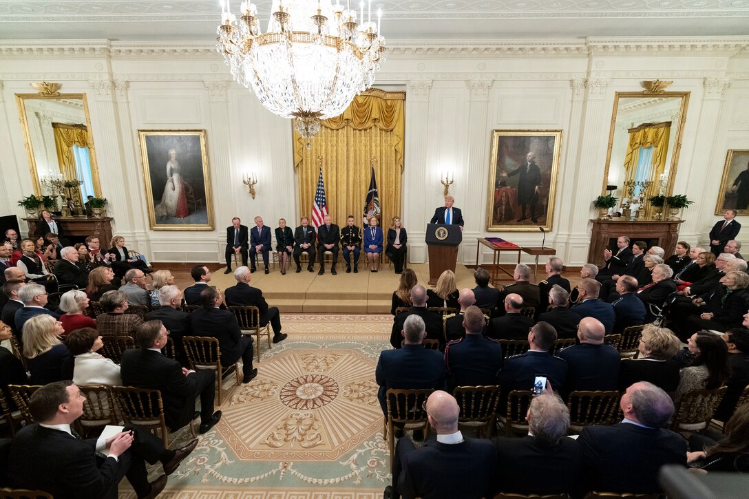 President Donald J. Trump participates in the National Medal of Arts and National Humanities Medal presentations in the East Room of the White House, Nov. 21, 2019.