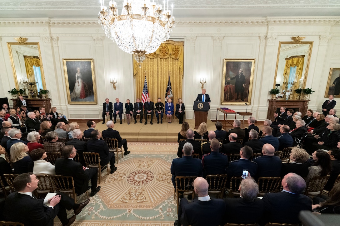 President Donald J. Trump participates in the National Medal of Arts and National Humanities Medal presentations in the East Room of the White House, Nov. 21, 2019.