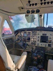 The inside of the cockpit after a bird strike led to Todd Unruh’s emergency landing.