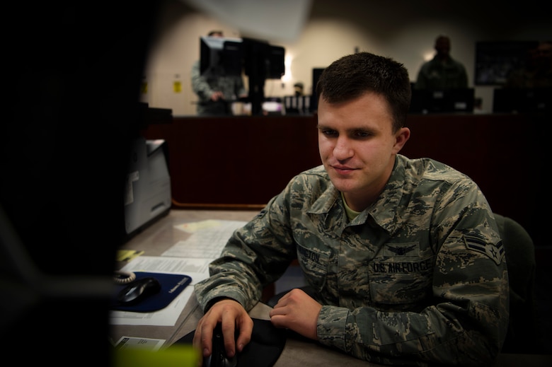 Airman 1st Class Brice Brewington, 4th Space Operations Squadron advanced extremely high frequency mission control sub-systems operator, connects to a satellite Nov. 20, 2019, at Schriever Air Force Base, Colorado. The unit will transfer the terminal operator duties from the communications systems operator to the ASMCS operator to reduce required manning by roughly 18%. (U.S. Air Force photo by Airman 1st Class Jonathan Whitely)
