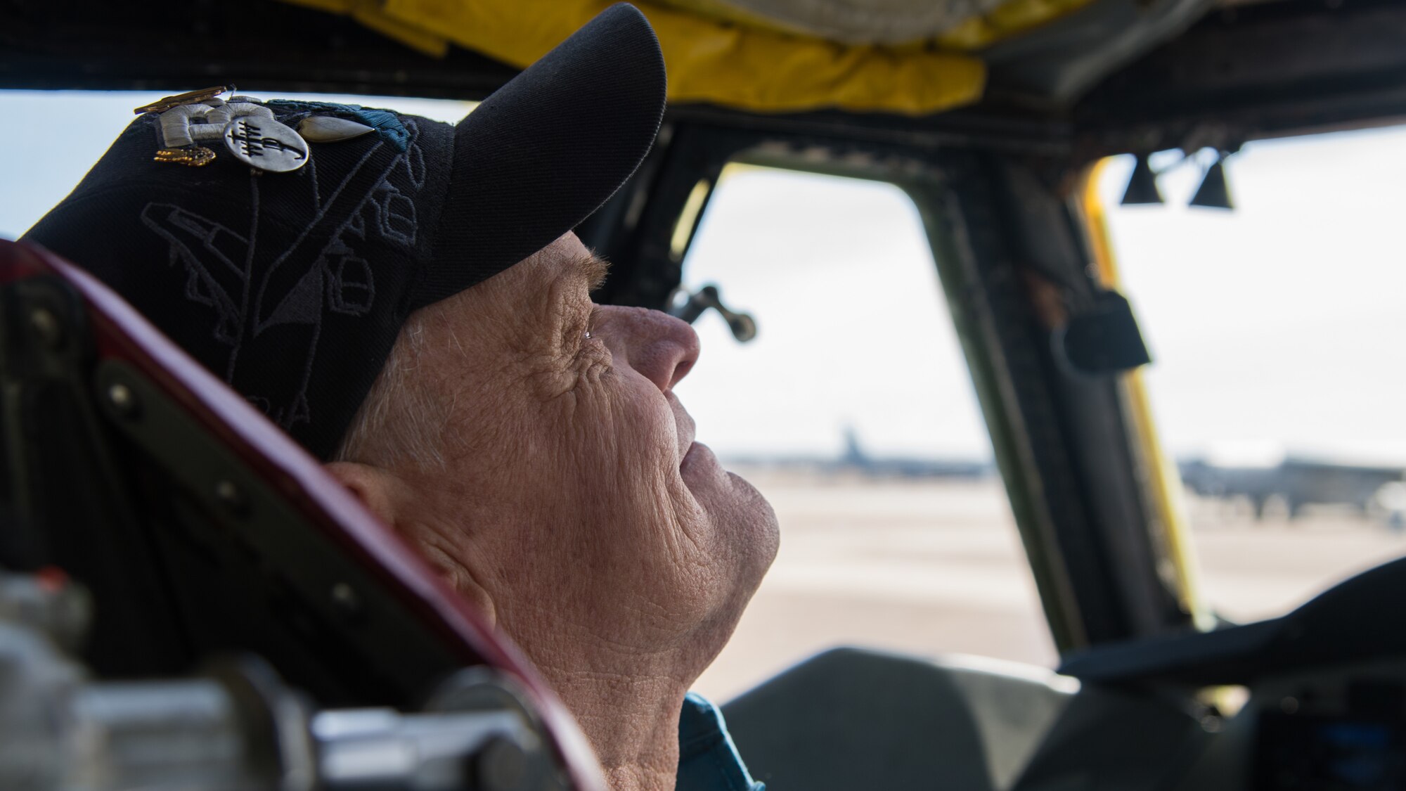 Retired Staff Sgt. Mark James, former B-52H Stratofortress crew chief, reunites with his former aircraft at Barksdale Air Force Base, La., Nov 13, 2019. James began his career at Barksdale in 1973 and retired from the Air Force in 1991. (U.S. Air Force photo by Airman 1st Class Jacob B. Wrightsman)