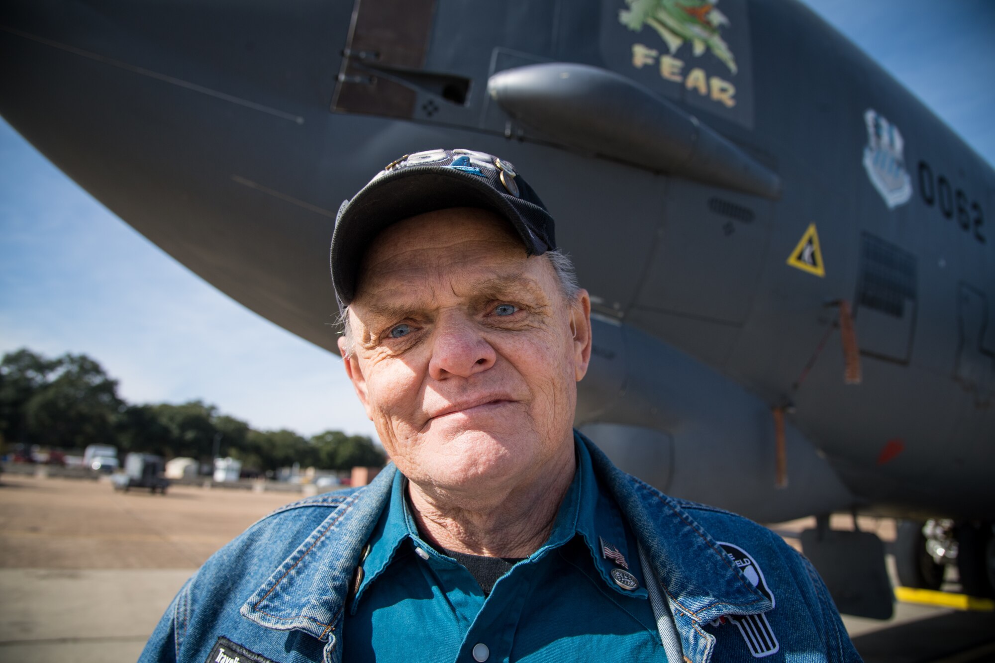 Retired Staff Sgt. Mark James, former B-52H Stratofortress crew chief, reunites with his former aircraft at Barksdale Air Force Base, La., Nov 13, 2019. James was the dedicated crew chief on aircraft 0062, which is now assigned to the 2nd Aircraft Maintenance Squadron at Barksdale. (U.S. Air Force photo by Airman 1st Class Jacob B. Wrightsman)