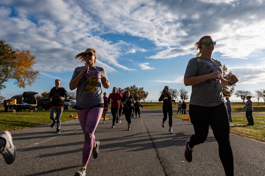 A photo of participants running the Health and Readiness Optimization Dash 4K