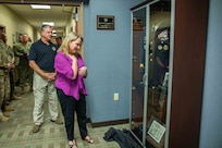 Mrs. Christine Mathis attends a room dedication in place of her late husband U.S. Army Maj. Gen. (ret) Jeff Mathis III, who served as JTF-CS’s commanding general from July 2012 to July 2014. The dedication was held during the command’s 20th anniversary celebration, which also included a Defense Chemical, Biological, Radiological and Nuclear (CBRN) Response Force (DCRF) leadership symposium. The celebration was attended by representatives from U.S. Northern Command (NORTHCOM) and U.S. Army North (ARNORTH), DCRF unit commanders and Federal Emergency Management Agency (FEMA) regional leaders, as well as prior JTF-CS members and alumni. (Official DoD photo by Mass Communication Specialist 3rd Class Michael Redd/RELEASED)