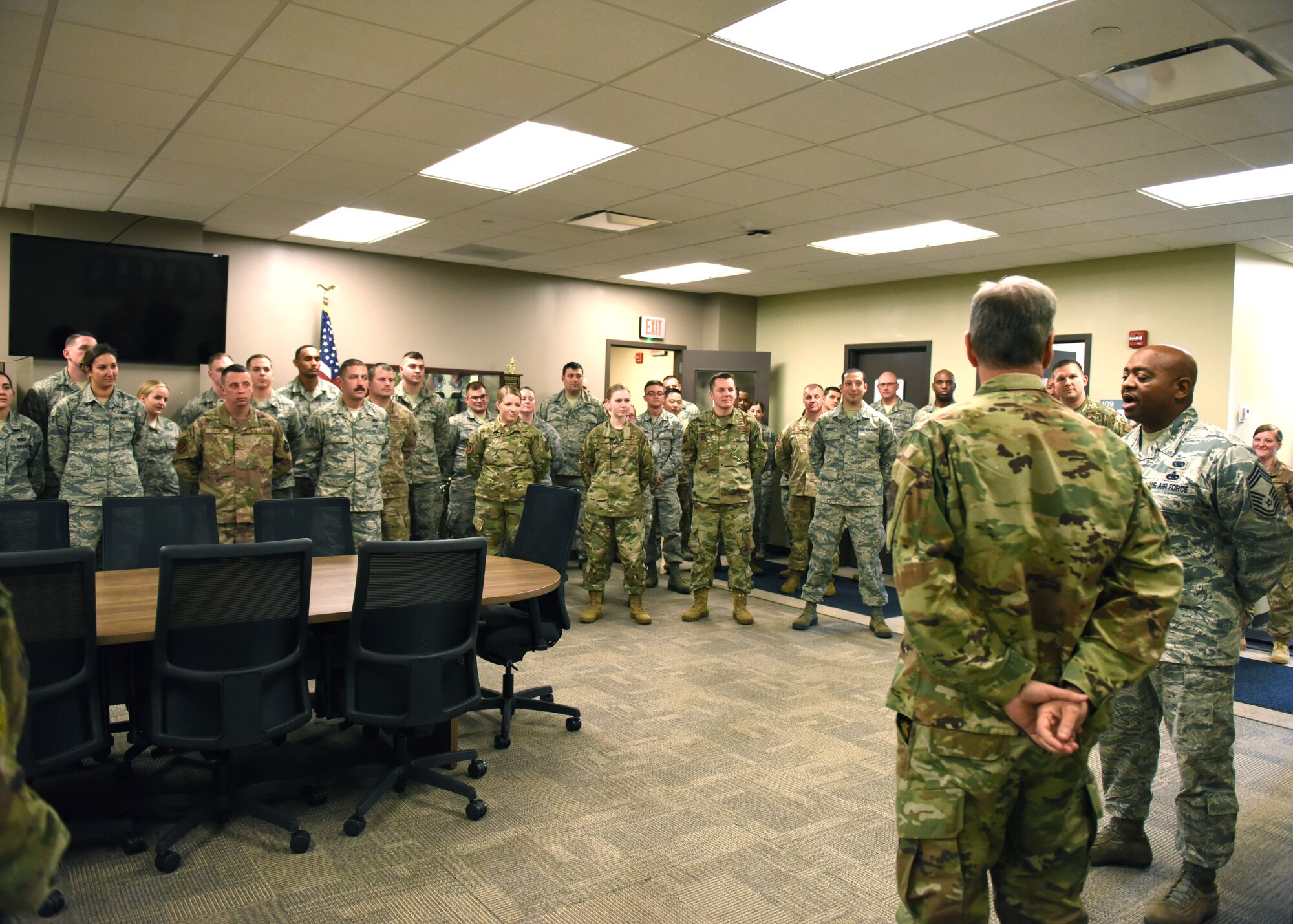 Maj. Gen. Randall A. Ogden, 4th Air Force commander speaks to members of the 911th Logistics Readiness Squadron at the Pittsburgh International Airport Air Reserve Station, Pennsylvania, Nov. 3, 2019.