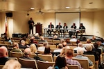 Panel members discuss preparedness and response to mass fatality incidents during a workshop for first responders at the New York National Guard headquarters, Latham, N.Y., Nov. 22, 2019.