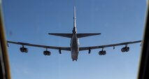 A B-52H Stratofortress from Barksdale Air Force Base, La., flies to South Dakota Nov. 21, 2019.  The exercise simulated a scenario where B-52s were launched from multiple locations to strike the same target areas.  (U.S. Air Force photo by Airman 1st Class Lillian Miller)