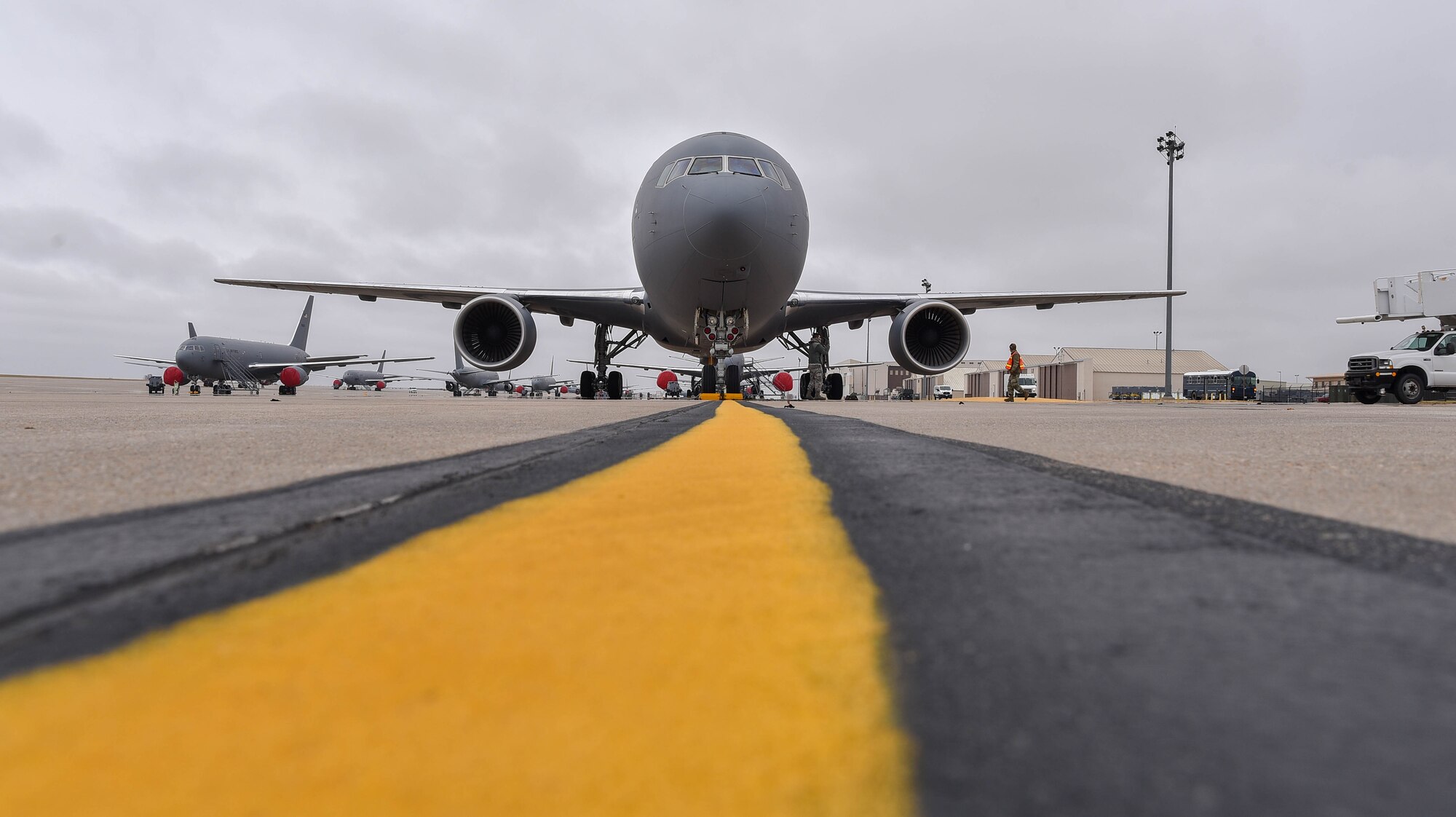 McConnell’s 17th KC-46 Pegasus parks upon delivery Nov. 22, 2019, at McConnell Air Force Base, Kan. McConnell will have a fleet of 36 KC-46s to lead the future of aerial refueling. (U.S. Air Force photo by Airman 1st Class Marc Garcia)