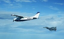 A D.C. Air National Guard F-16C Fighting Falcon escorts a Cessna 182 from the air space during Amalgam Dart 20-4 live-fly training exercise at McGhee Tyson Air National Guard Base, Tenn., Nov. 21, 2019.