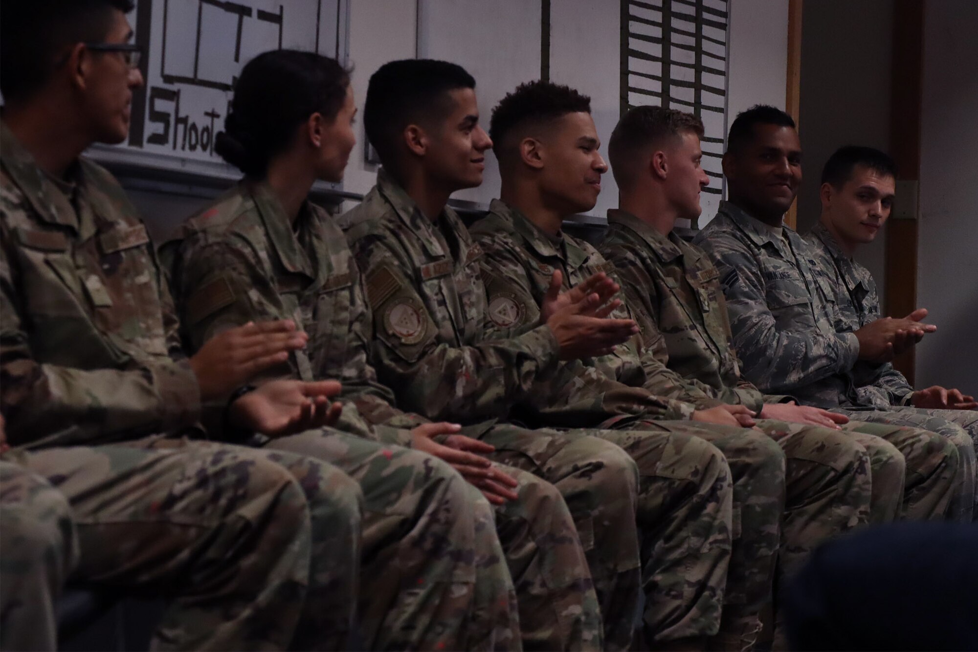 Far right, Senior Airman Adam Van Lange and Staff Sgt. Joshua Sweetman, 341st Civil Engineer Squadron firefighters, graduate along with security forces peers from a Tactical Response Force Orientation Course Oct. 25, 2019, at Malmstrom Air Force Base, Mont.