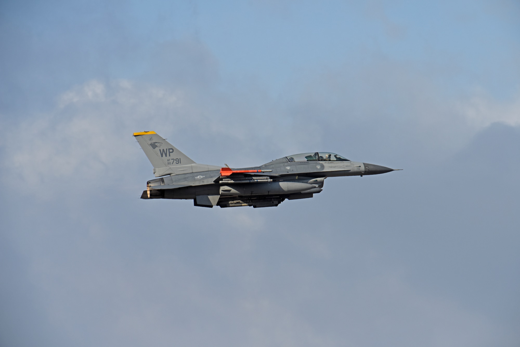 A U.S. Air Force F-16 Fighting Falcon assigned to the 80th Fighter Squadron takes off for routine flying at Kunsan Air Base, Republic of Korea, Nov. 19, 2019. The 80th FS “Juvats” perform air and space control roles including counter air, strategic attack, interdiction and close-air support missions. (U.S. Air Force photo by Staff Sgt. Mackenzie Mendez)