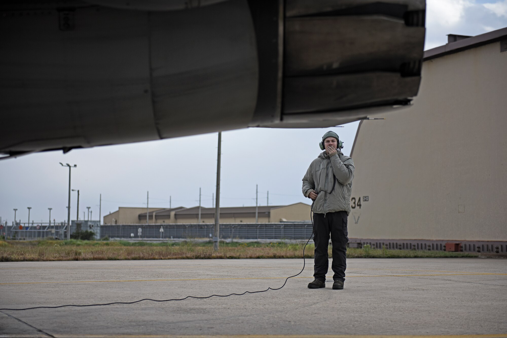 A U.S. Air Force maintainer assigned to the 35th Aircraft Maintenance Unit conducts a pre-flight inspection at Kunsan Air Base, Republic of Korea, Nov. 19, 2019. The 8th Maintenance Group is responsible for daily flying and maintenance operations, intermediate level aircraft maintenance, component repair and maintenance training for the wing's assigned aircraft. (U.S. Air Force photo by Staff Sgt. Mackenzie Mendez)
