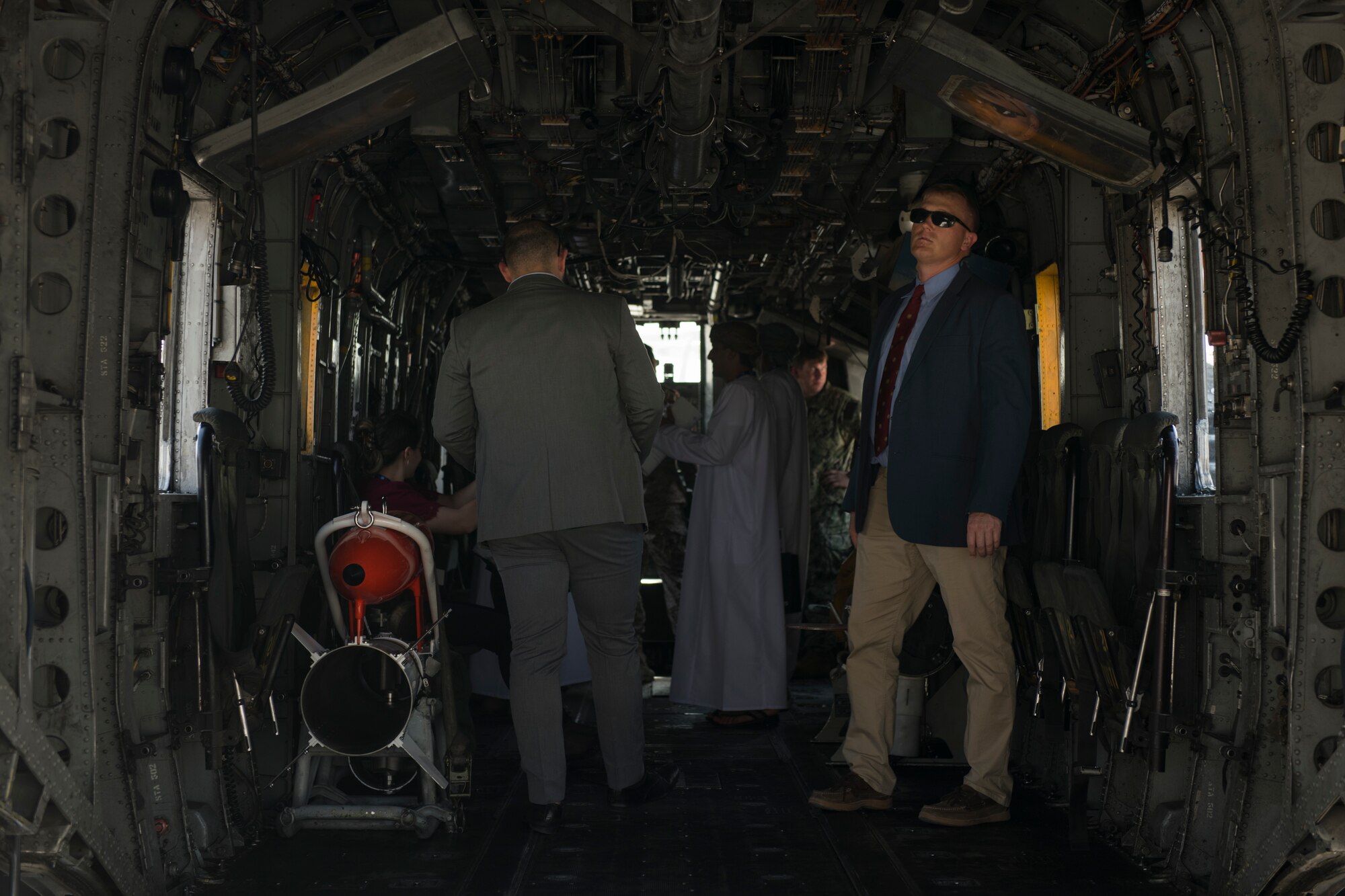 Spectators tour a U.S. Navy MH-53E Sea Dragon at the Dubai Airshow, United Arab Emirates, Nov. 18, 2019.