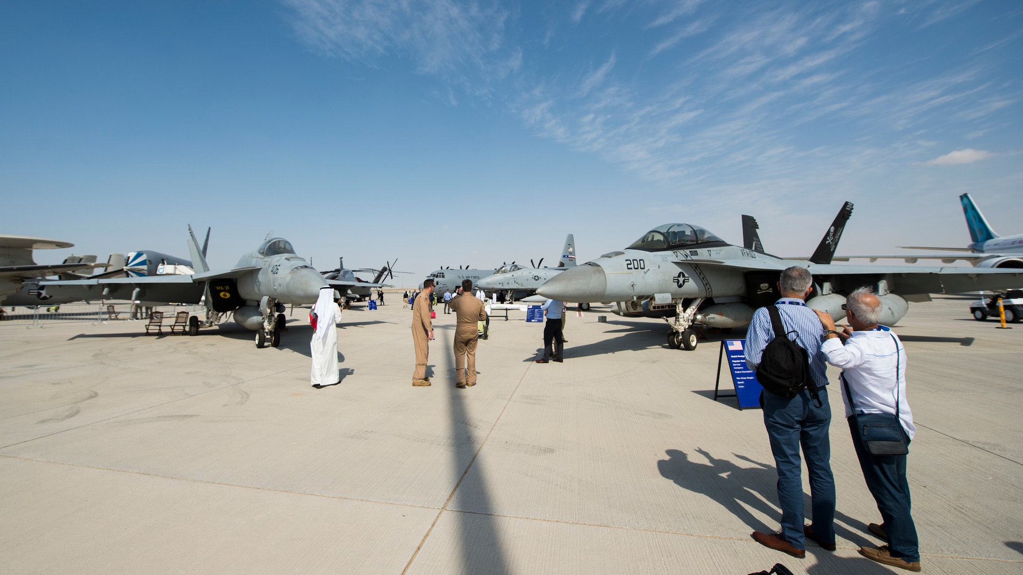 Spectators tour U.S. Air Force and Navy aircraft at the Dubai Airshow, United Arab Emirates, Nov. 18, 2019.