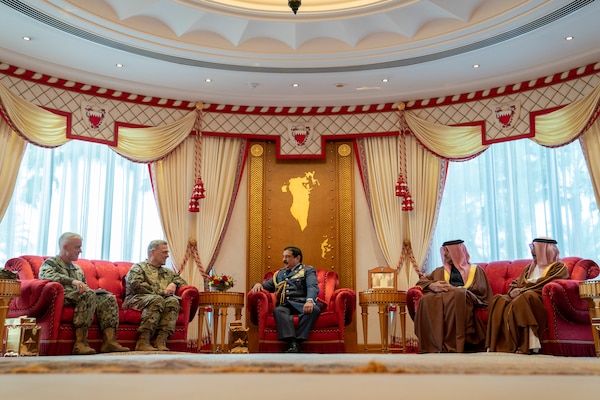 Army Gen. Mark A. Milley, chairman of the Joint Chiefs of Staff, meets with His Majesty, King Hamad bin Isa Al Khalifa, the King of the Kingdom of Bahrain during a visit to Manama, Bahrain, Nov. 25, 2019.