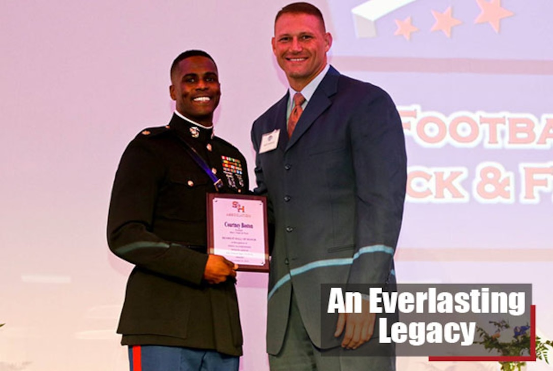 Major Courtney Boston, the Commanding Officer of Marine Corps Recruiting Station Houston, 8th Marine Corps District, was recognized as one of the newest members of the Sam Houston State University Hall of Honor during a ceremony held at Sam Houston State University in Huntsville, Texas.