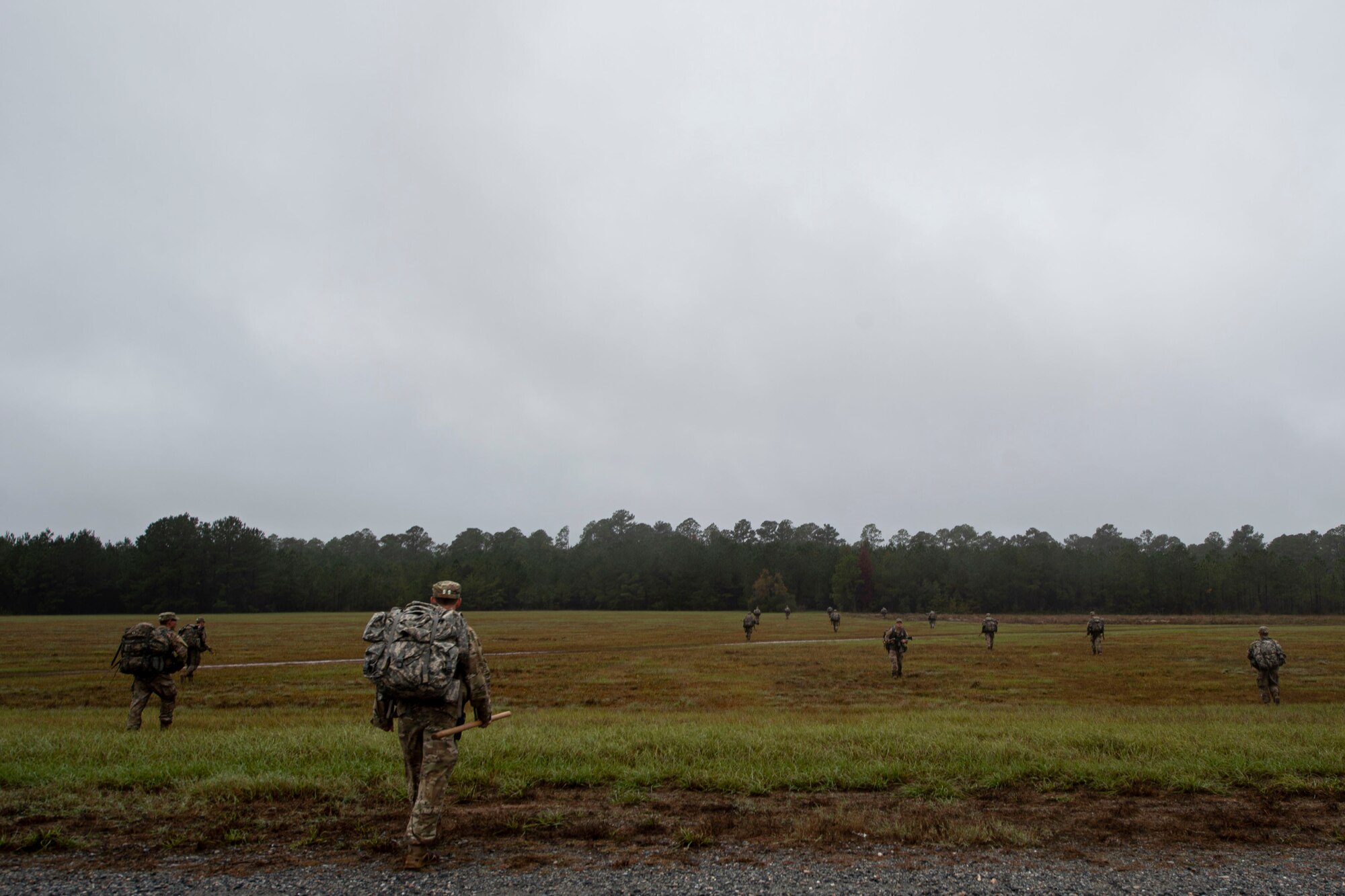 A photo of students of the Air Force Ranger Assessment Course walking in formation