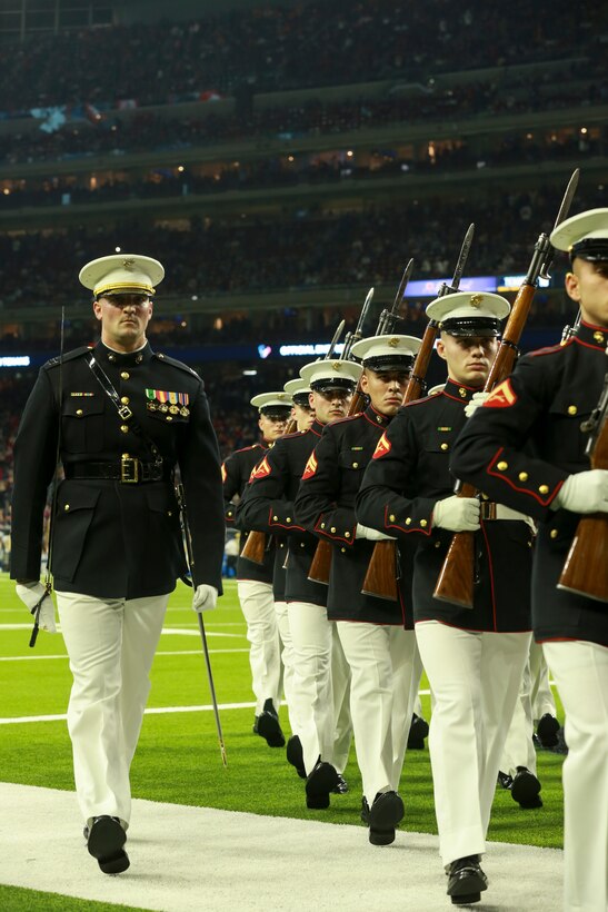The Silent Drill Platoon performed during the halftime show at the Houston Texans vs. Indianapolis Colts NFL game.