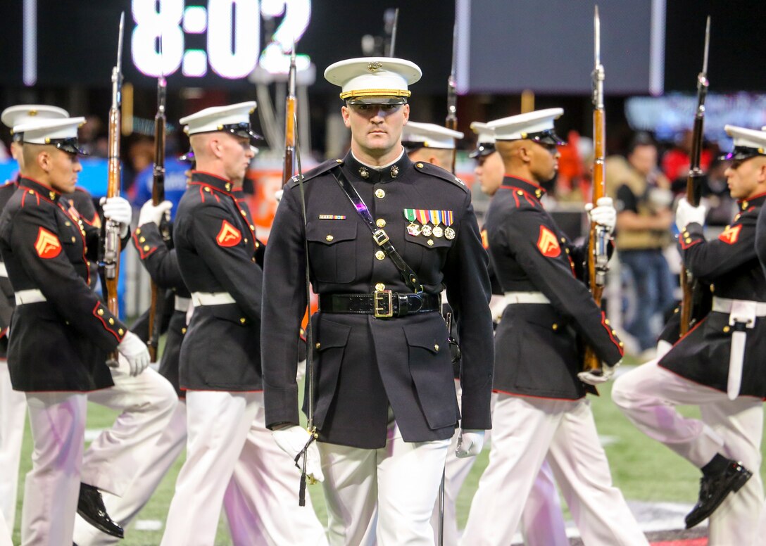 The Silent Drill Platoon performed at the halftime show during the Atlanta Falcons vs. Tampa Bay Buccaneers game.