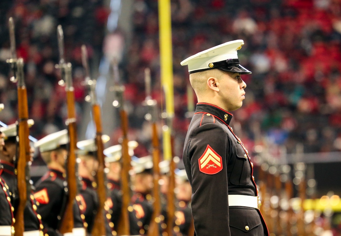 The Silent Drill Platoon performed at the halftime show during the Atlanta Falcons vs. Tampa Bay Buccaneers game.