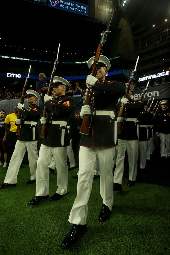 The Silent Drill Platoon performed during the halftime show at the Houston Texans vs. Indianapolis Colts NFL game.