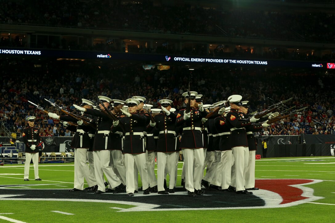 The Silent Drill Platoon performed during the halftime show at the Houston Texans vs. Indianapolis Colts NFL game.