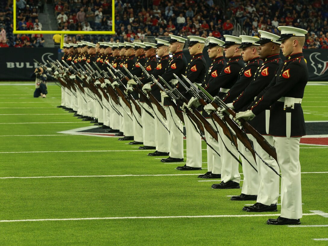The Silent Drill Platoon performed during the halftime show at the Houston Texans vs. Indianapolis Colts NFL game.