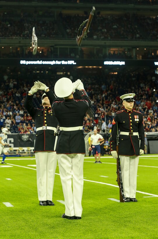 The Silent Drill Platoon performed during the halftime show at the Houston Texans vs. Indianapolis Colts NFL game.