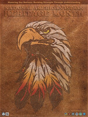 Poster with eagle and names of  Native American tribes for 2019 Native American Heritage Month