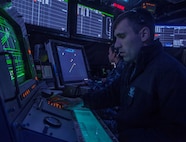 IMAGE: ATLANTIC OCEAN -- Air Traffic Controller 3rd Class Brandan Cloud, foreground, and Air Traffic Controller 1st Class Laura Garcia track air traffic in the vicinity of the aircraft carrier USS Harry S. Truman (CVN 75). More than 150 technical experts from Naval Surface Warfare Center (NSWC) Dahlgren Division, NSWC Philadelphia Division, and NSWC Indian Head Explosive Ordnance Disposal Technology Division attended a Nov. 8, 2019 event -- called Dahlgren Innovation Day, for discussions and demonstrations about technologies that will impact the current and future fleet, including the Truman and its battle group. "We saw demonstrations that involved artificial intelligence, machine learning, sensors, quantum-based computing, cloud-native technologies, automation, blockchain, and other advanced capabilities that will have a dramatic impact on our development of innovative solutions for the fleet," said Laura Martin, program manager for the Information Technology Hyper Convergence - Hybrid Cloud Team at NSWC Dahlgren Division.  (U.S. Navy photo by Mass Communication Specialist Seaman Emily M. Blair)