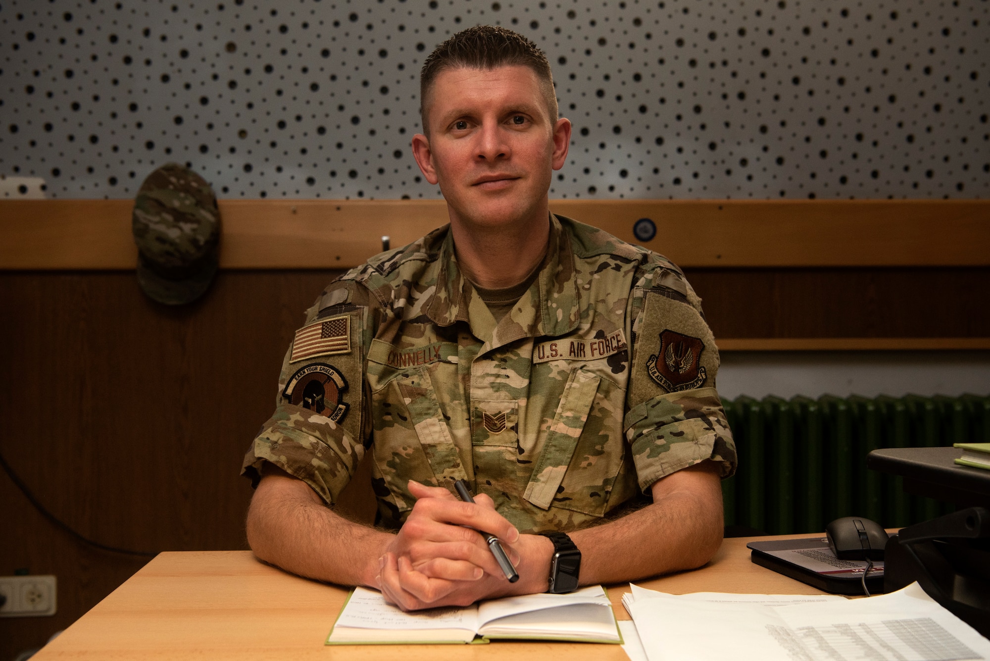 U.S. Air Force Tech. Sgt. Matthew Connelly, 52nd Maintenance Squadron precision-guided munitions production supervisor, poses for a photo at Spangdahlem Air Base, Germany, Nov. 19, 2019. Connelly is also a 52nd Fighter Wing Innovation and Transformation Office continual process improvement instructor. Although he works in maintenance, his passion is teaching process improvement classes and helping better the Air Force through innovation. (U.S. Air Force photo by Airman 1st Class Valerie Seelye)