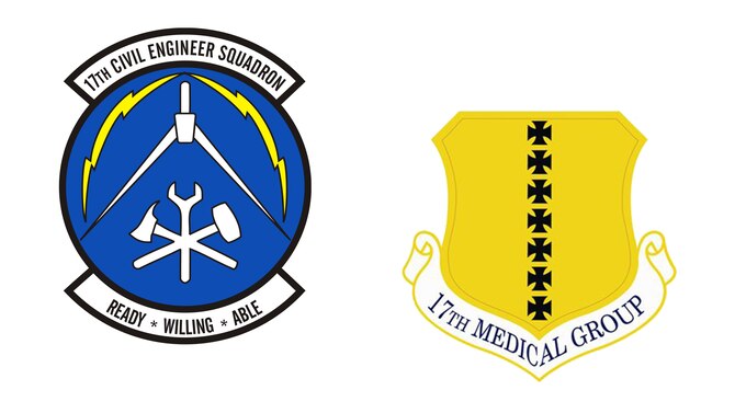 Courtesy graphic of the 17th Civil Engineer Squadron and the 17th Medical Group patches. (Courtesy graphic/Released)