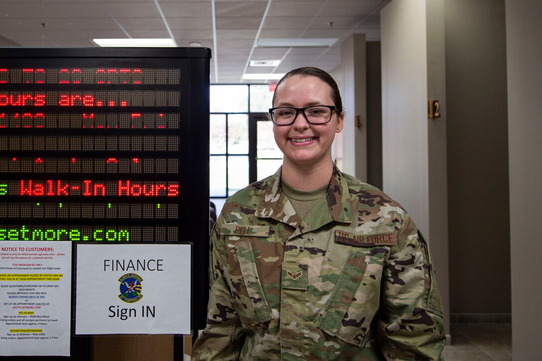 A photo of an Airman, with the 23d Comptroller Squadron, smiling for a photo.