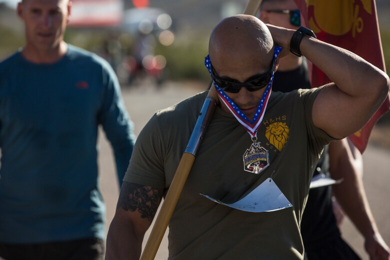 Competitors in the 2nd Annual Telegraph Pass Challenge prepare to start the 5 mile bike portion of the race in Yuma, Ariz., Nov. 2, 2019. The challenge, coordinated by Marine Corps Community Services (MCCS), offered participants the opportunity to compete for first, second, or third place in either a 5 mile run, 5 mile bike route, or both. (U.S. Marine Corps photo by Sgt. Isaac D. Martinez)