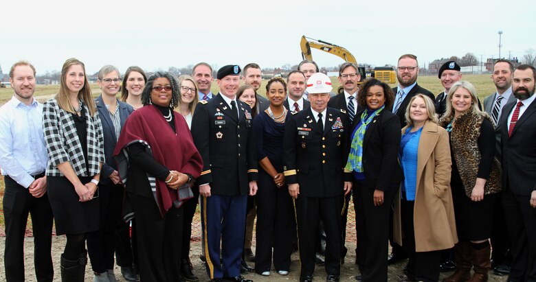 Group photo of the Kansas City District personnel working on the construction side of the project in St. Louis together with Lt. Gen. Todd Semonite, 54th Chief of Engineers and Commanding General of the U.S. Army Corps of Engineers (white hard hat) and Commander of the Kansas City District Col. Bill Hannan.