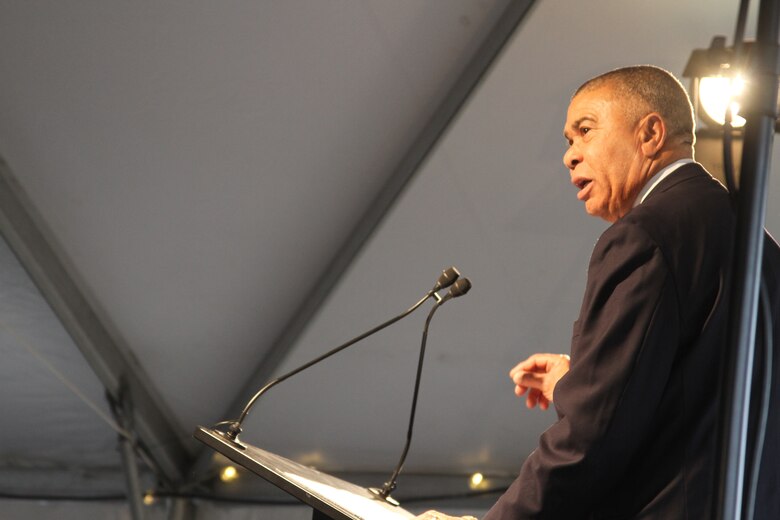 Rep. Wm. Lacy Clay, Missouri-1st District spoke during the ceremony attended by significant federal, state and local dignitaries present, the National Geospatial-Intelligence Agency with many partners celebrated the symbolic groundbreaking for beginning of construction on the 97-acre campus in North St. Louis November 26, 2019.