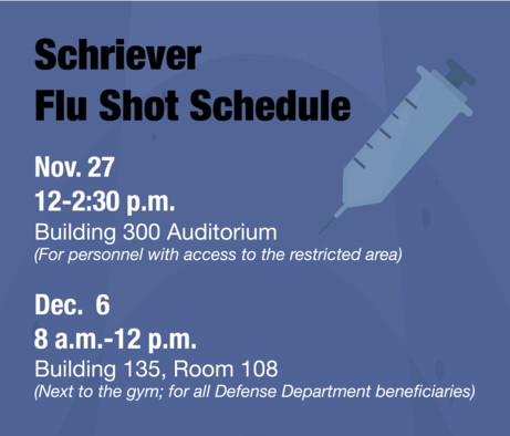 graphic detailing dates and times of Schriever flu shot schedule