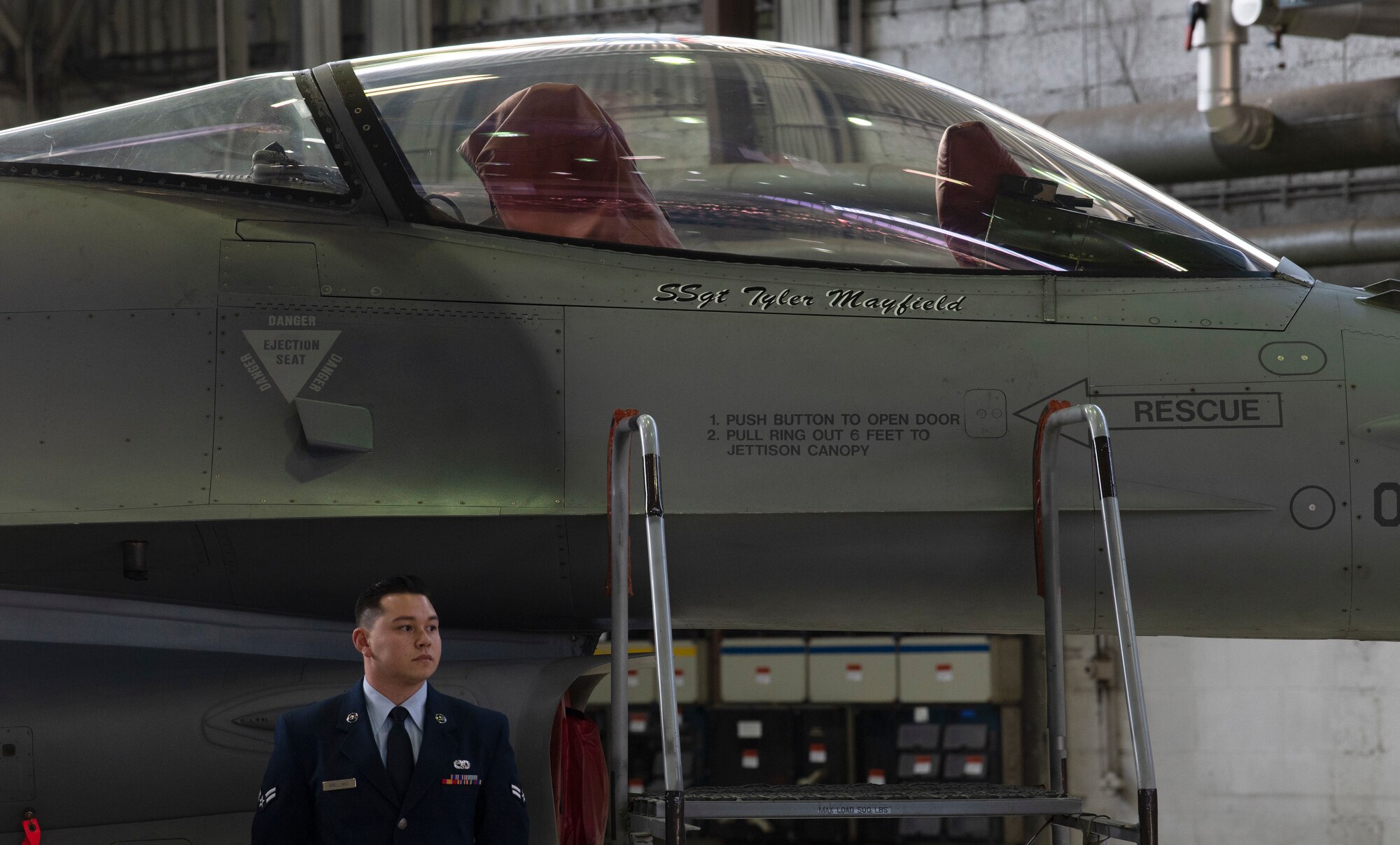 Mayfield passed away following a car incident in route to his next duty location. The 52nd Aircraft Maintenance Squadron unveiled Mayfield's name on the side of an F-16 Fighting Falcon to commemorate the hard work and dedication Mayfield showed while at Spangdahlem AB