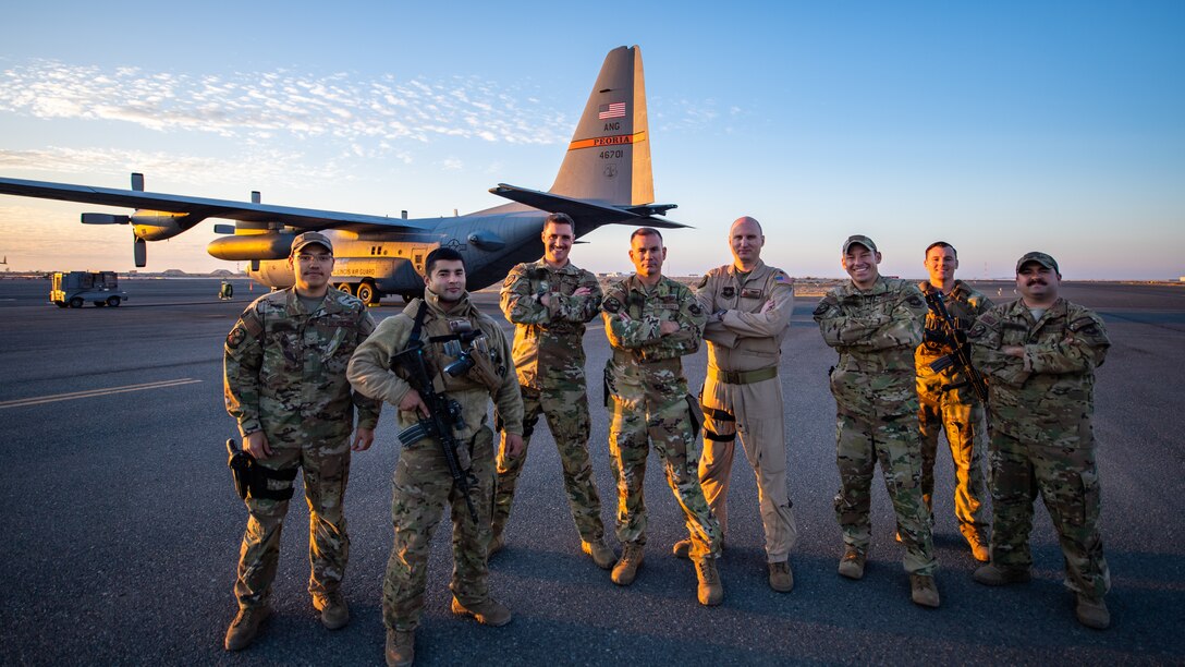 C-130 transports cargo between Kuwait and Iraq.
