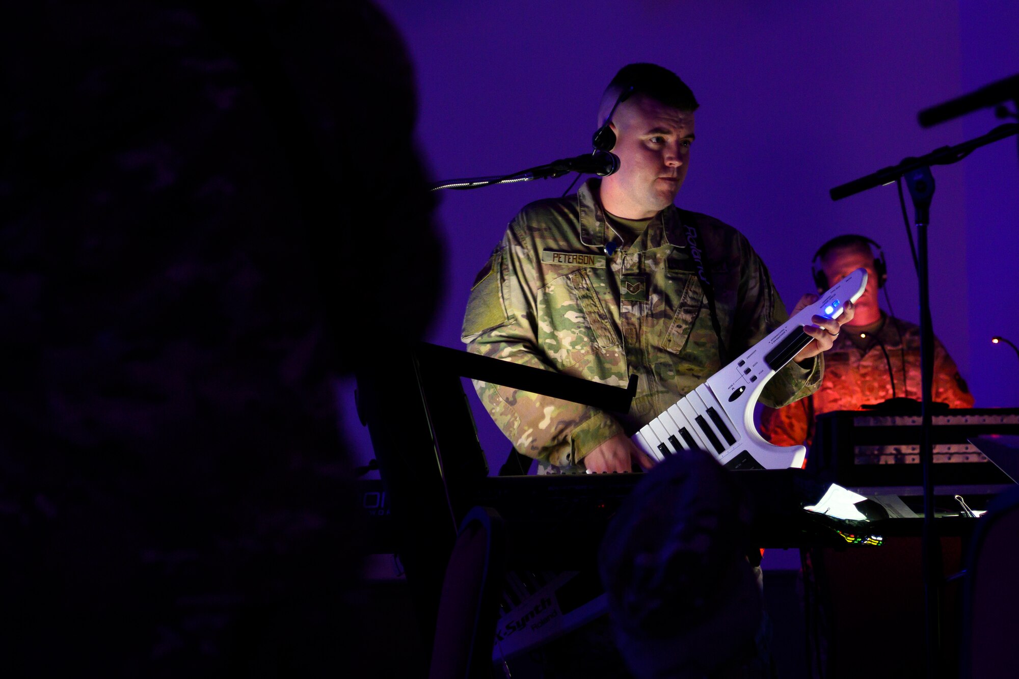 A member of the Band of the West performs during Global Strike Challenge 2019.