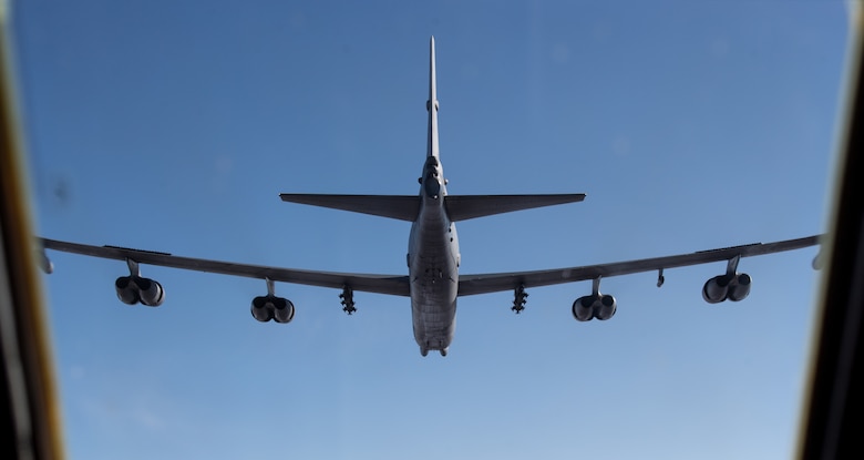 A B-52H Stratofortress flies during an exercise