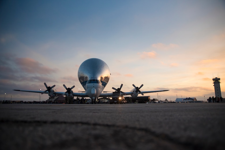 The NASA Super Guppy arrives at the 179th Airlift Wing