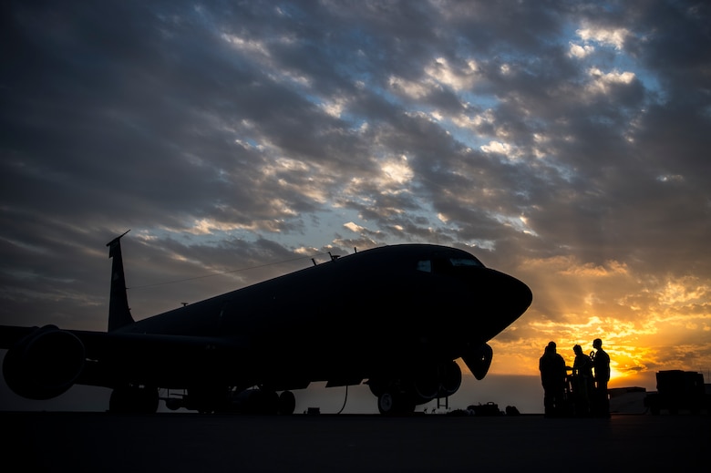 KC-135 aircrew perform preflight briefings