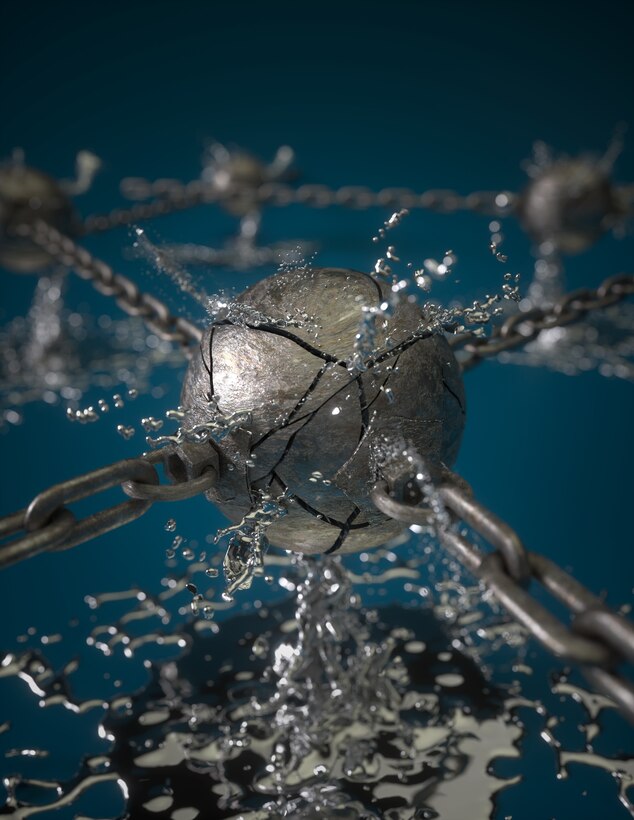 The Air Force Research Laboratory developed Polymerized Liquid Metal Network rupturing to transform into a highly stretchable design that autonomously increases conductivity with strain. (Courtesy Image/Second Bay Studios.)