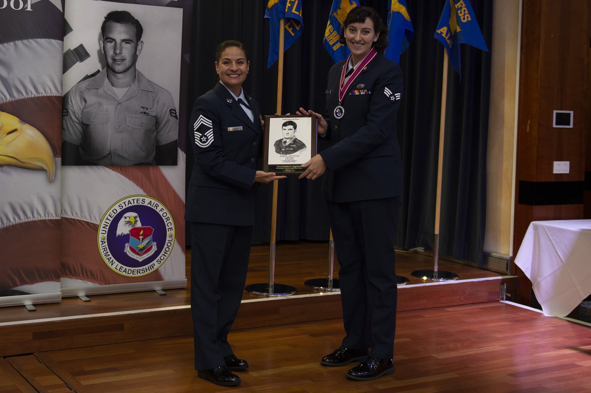 The Levitow award is the highest honor given to the student who displays excellence in all categories of Enlisted Professional Military Education, and is named in honor of the lowest ranking Airman to receive the Medal of Honor.