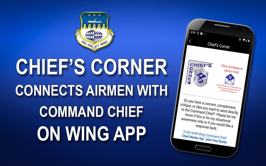 Chief's Corner connects Airmen with Command Chief on Wing App.